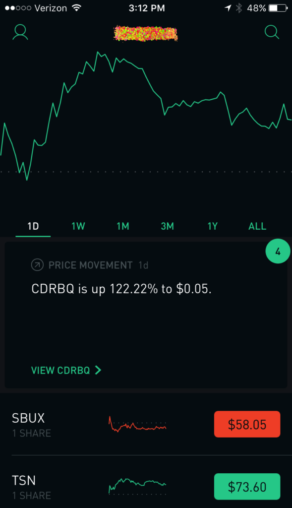 Screenshot of Robinhood's iPhone application.