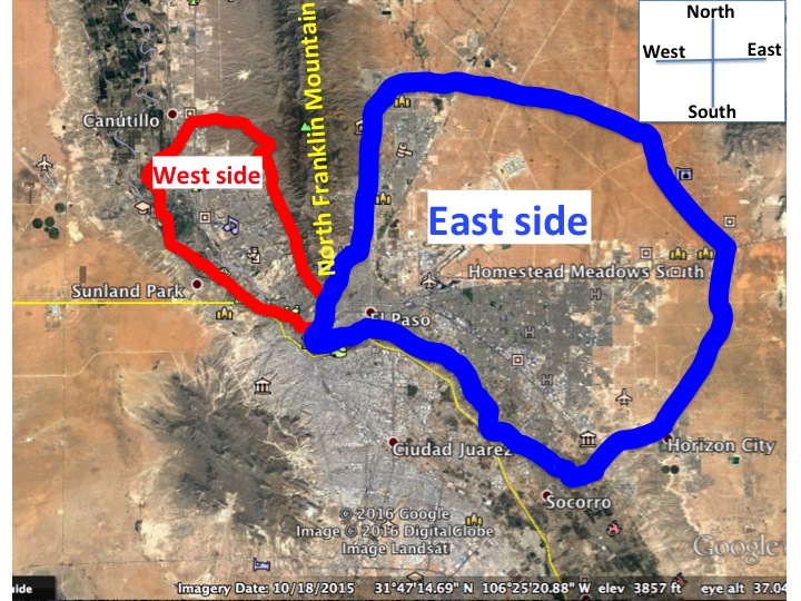 We have marked the west and east sides of El Paso. The partitions are basically the two sides of the North Franklin Mountain.