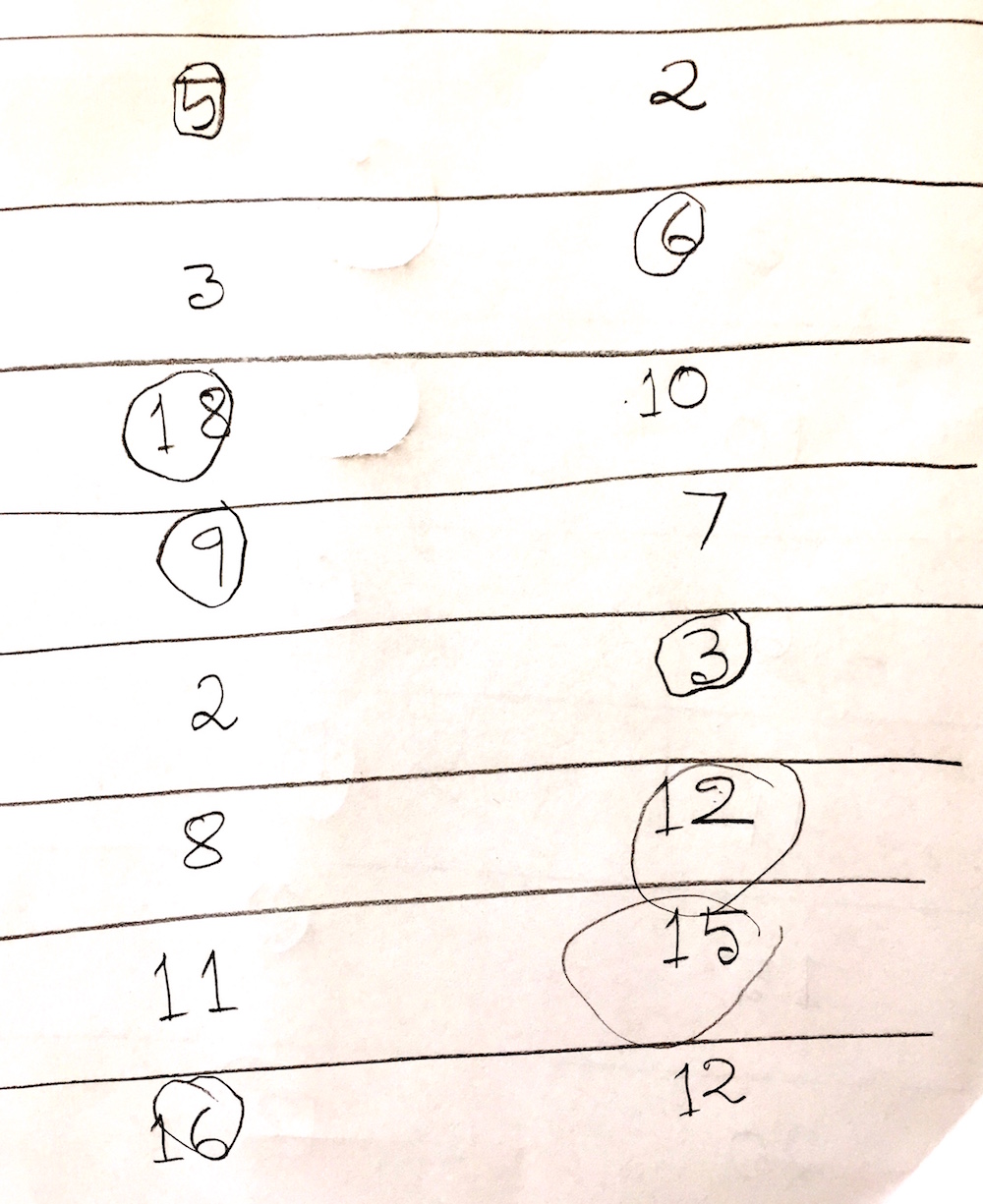 Figure: Exercise on which number is greater. Dear Son circled the greater number between a pair.