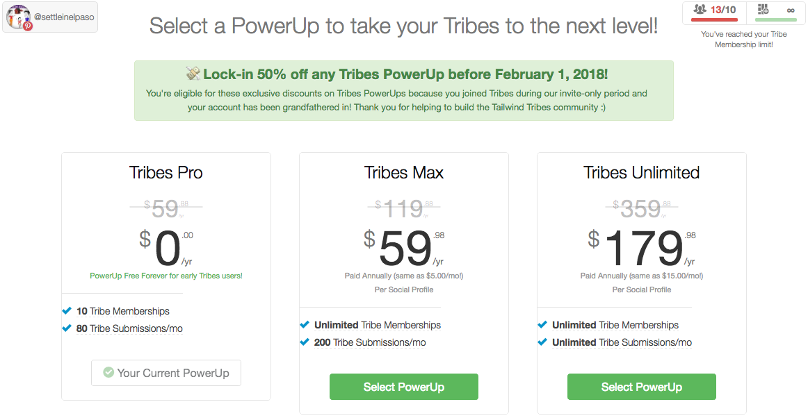 Tailwind tribe pricing for early testers