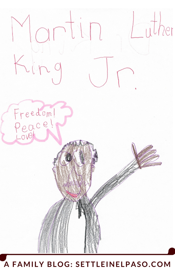 Dear Son's drawing --- Martin Luther King Jr.. Freedom, peace, and love.