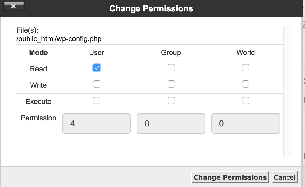 Change Permissions to 400 for wp-config.php