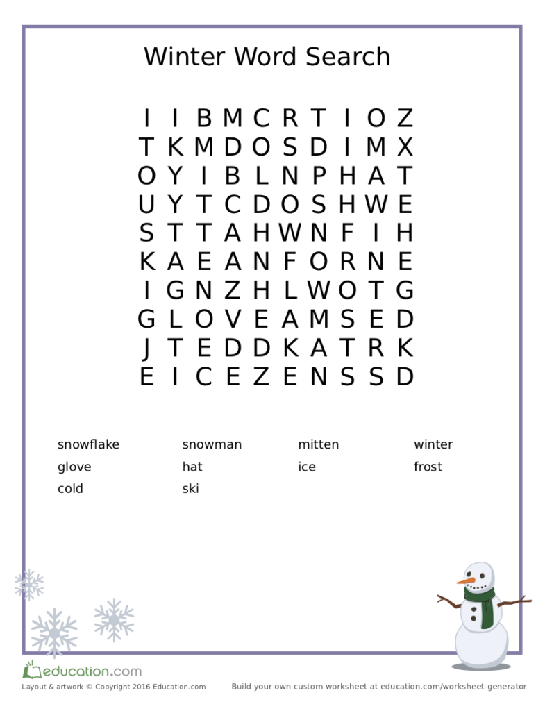 Spelling wordsearch in snowman  theme. #kids #spelling #wordsearch #worksheet