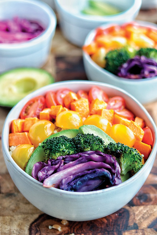 Rainbow Buddha Vegetable Bowl. A vegetable rich colorful bowl. #vegetables #vegetablebowl #recipes 